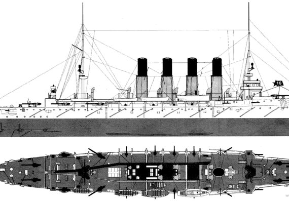 Корабль Россия - Variag [Armored Cruiser] (1904) - чертежи, габариты, рисунки